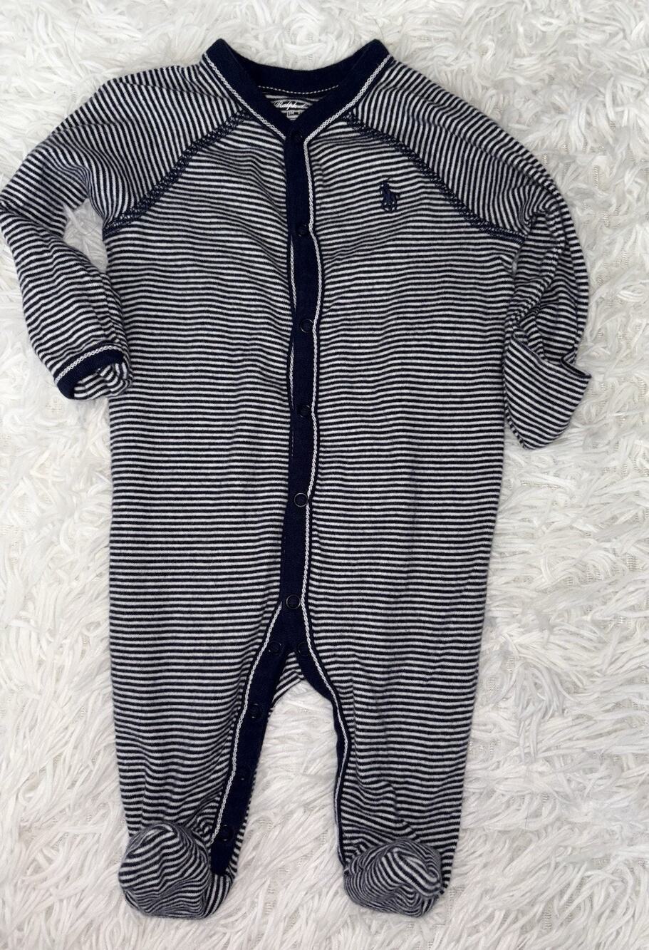 Polo Ralph Lauren 3 Mo. Blue Striped Romper. Classic, Soft Adorable